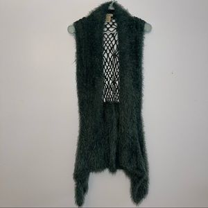 Fuzzy Green Cardigan Vest